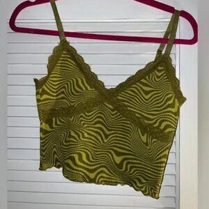 H&M Divided Crop Tank Top Size S Green Zebra Print